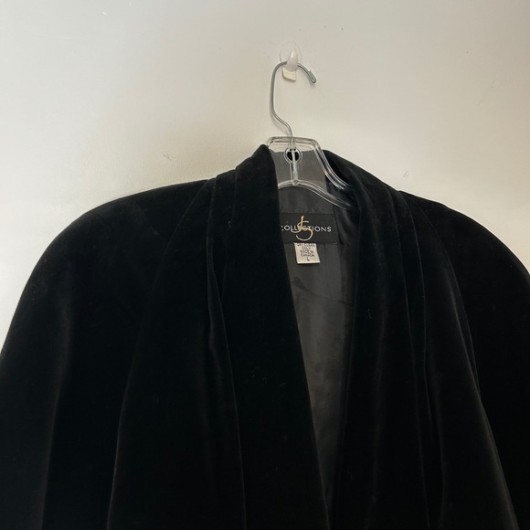 COLLECTIONS Black Velvet Shawl Collar Open Front Jacket Size L Made in Canada - Picture 7 of 8